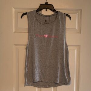 Women's Gray Muscle Tee with Pink Heart Design